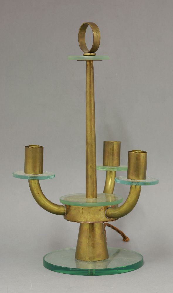 An Italian three-light table lamp,possibly by FontanaArte,37.5cm high