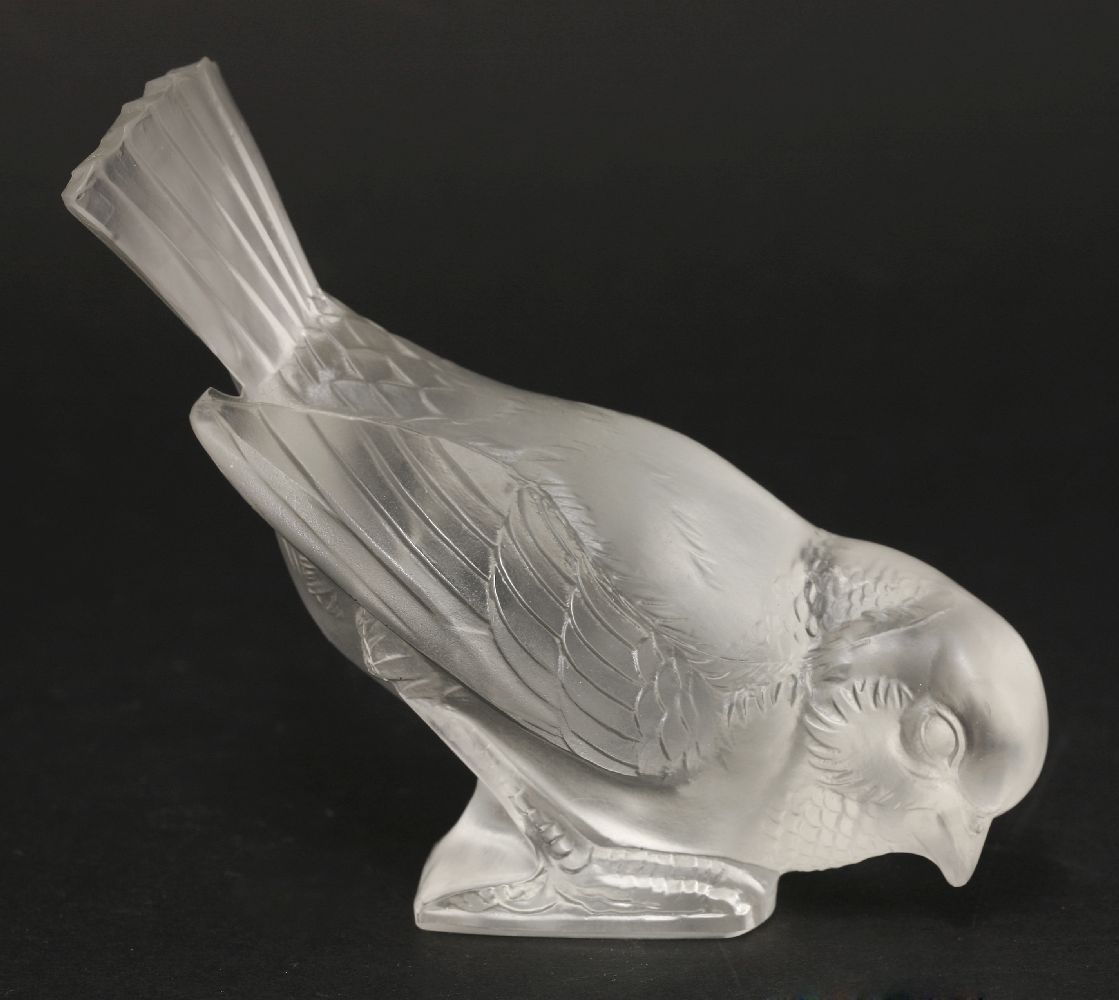 A Lalique 'Moineau Hardi' paperweight,moulded and etched 'R Lalique',9.5cm high