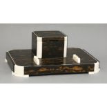 An Art Deco coromandel and ivory-mounted deskstand,stamped 'Made in England' to the hinge,25.5cm