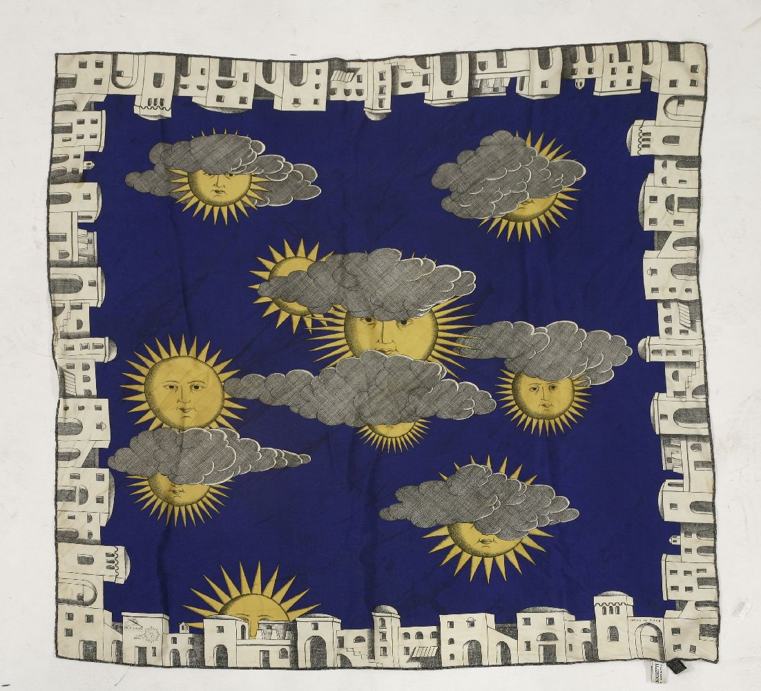 A Fornasetti 'Soli E Lune' silk scarf,designed by Piero Fornasetti, labelled,90cm