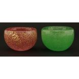 Two Venini glass bowls,1930-50s, designed by Carlo Scarpa, Sommerso, with gold inclusions and