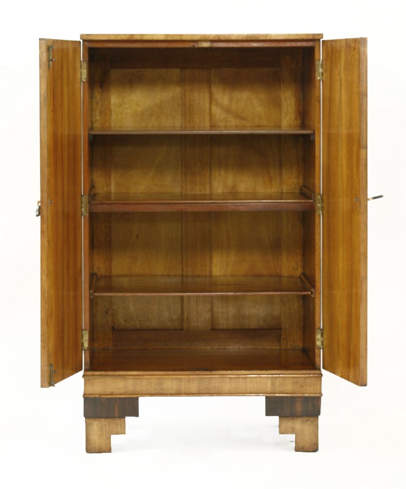 An Art Deco walnut and rosewood strung cabinet,enclosing three shelves raised on stepped block - Image 2 of 2