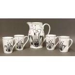 A Wedgwood 'Garden Implements' lemonade set,designed by Eric Ravilious in 1939, reissued 1968 in