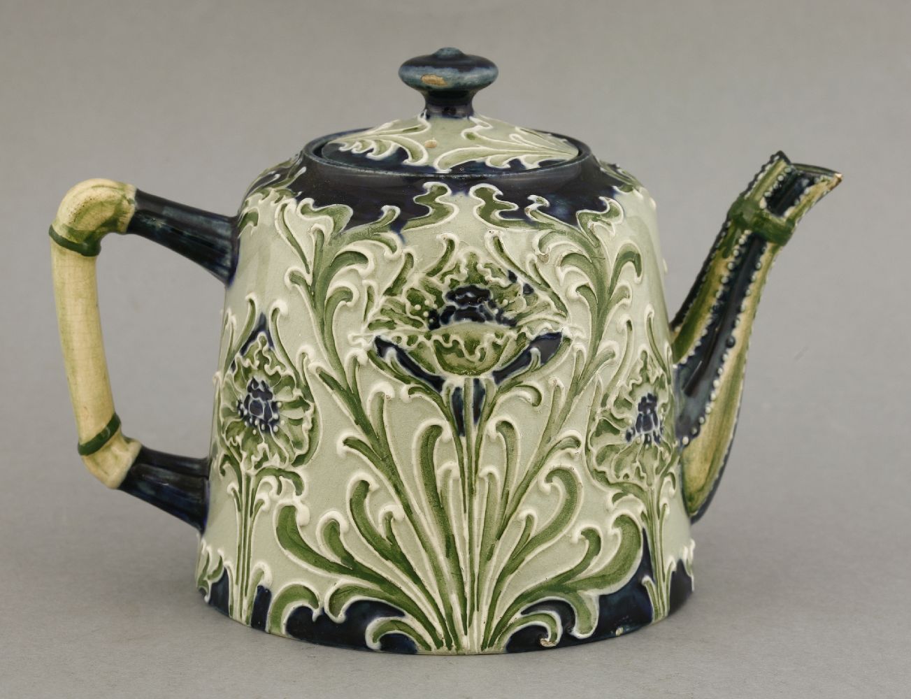 A MacIntryre 'Florianware' teapot,tube lined with flower heads in shades of green, blue and - Image 2 of 3