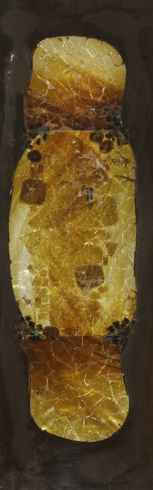 Anthony Kirkhaar (b.1940),untitled, an amber glass panel,156cm wide46cm high