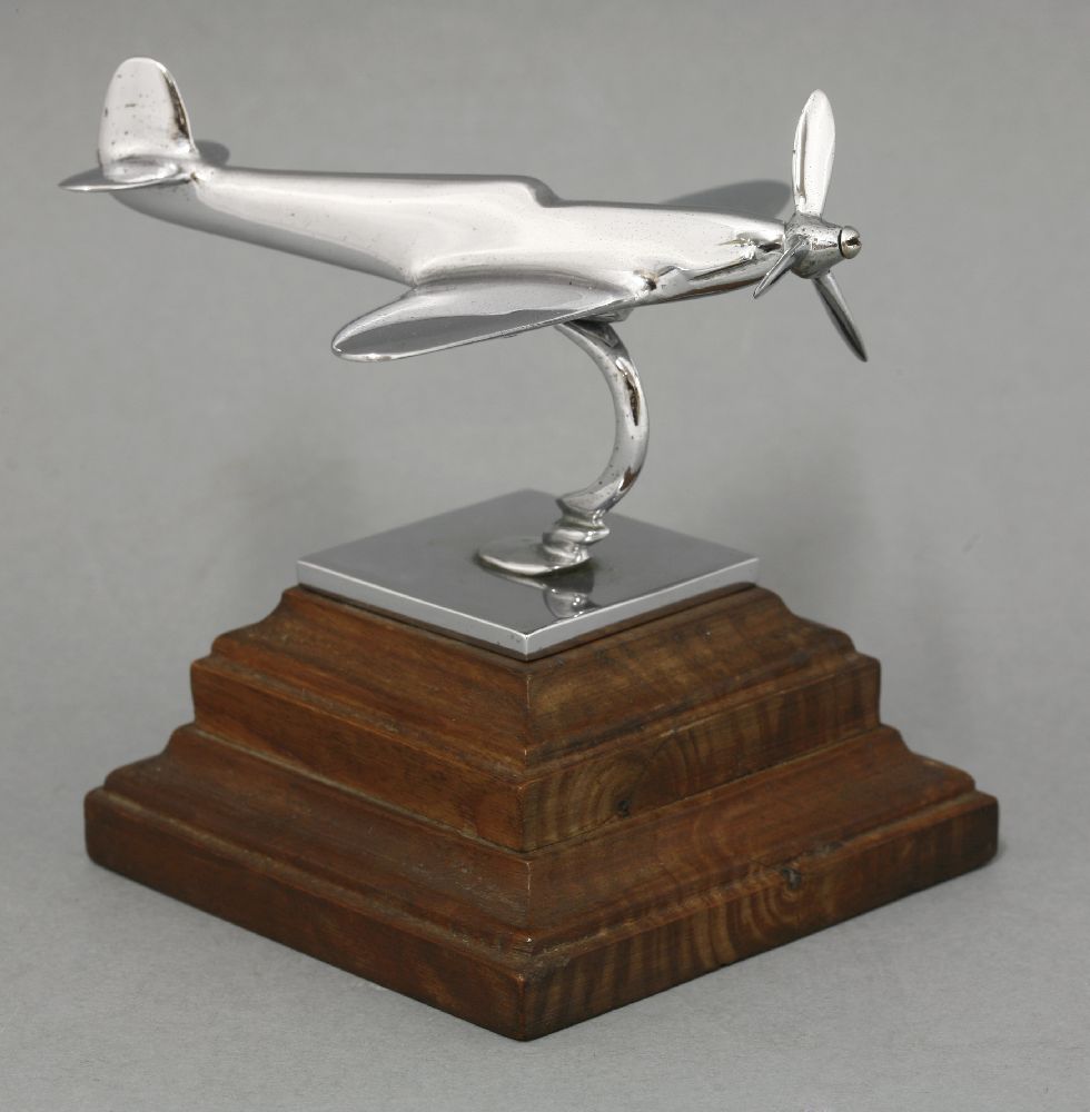 A chrome Spitfire desk model,on a mahogany plinth,13cm high - Image 2 of 2