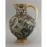 R W Martin & Brothers stoneware ewer, dated 1884, incised with a herm feeding two grotesque