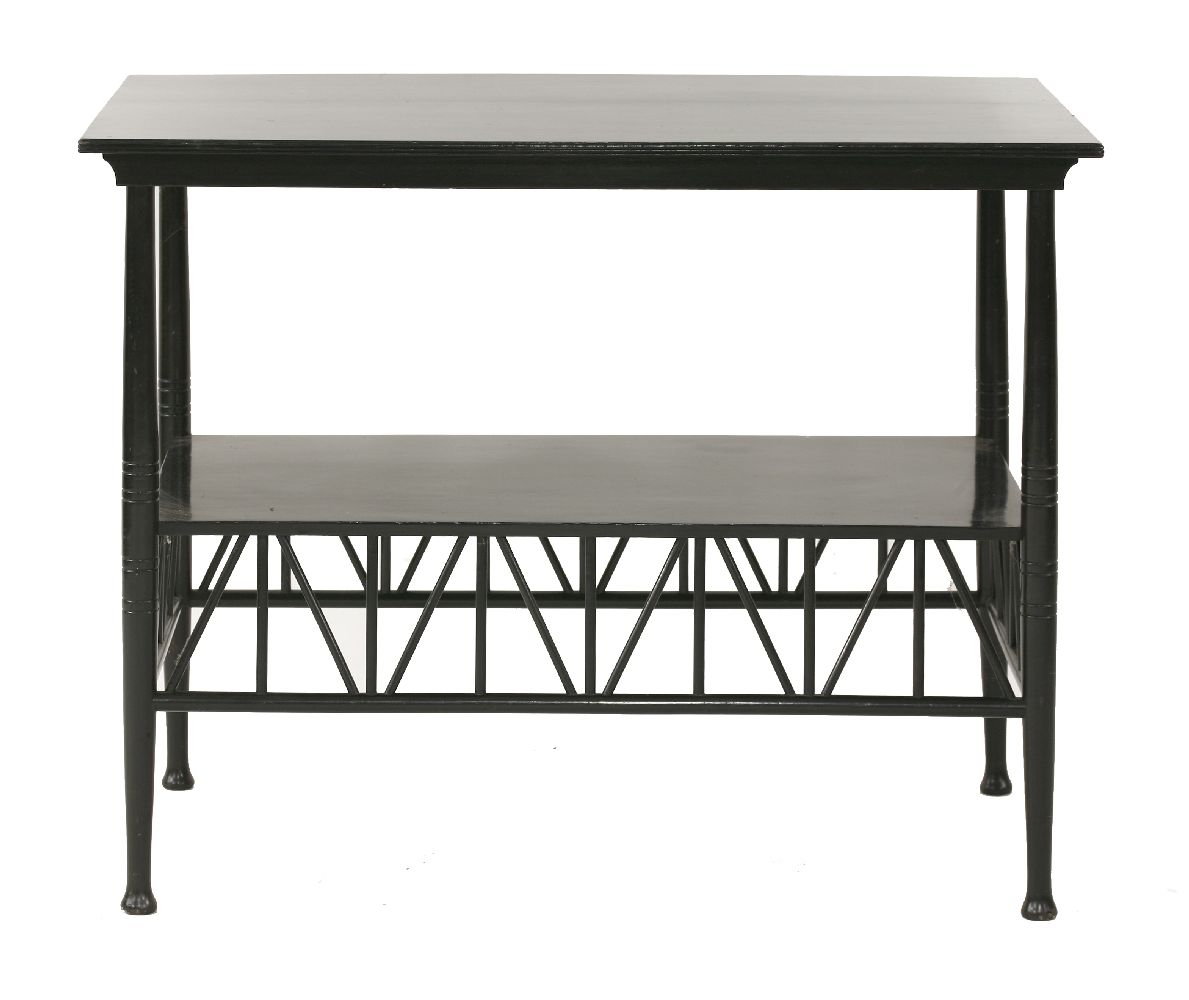 An Aesthetic ebonised side table,designed by E W Godwin, the rectangular top raised with ring turned - Image 2 of 4