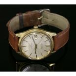 A gentlemen's 18ct gold Longines Five-Star Admiral automatic strap watch,silvered dial, raised