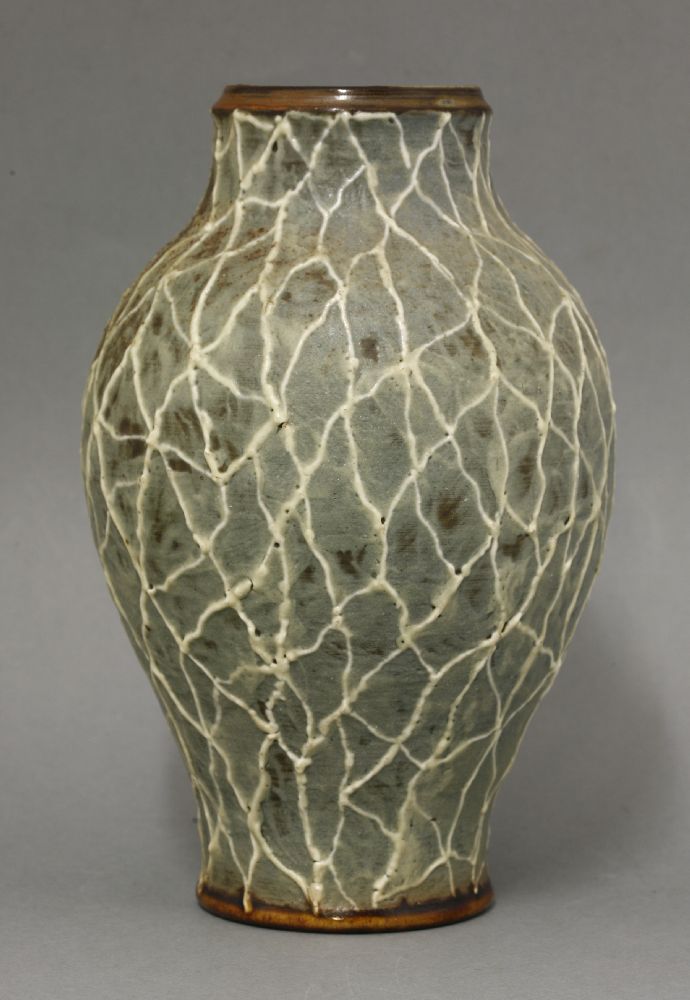 R W Martin & Brothers glazed stoneware vase, dated 1904, the baluster body with a tube-lined