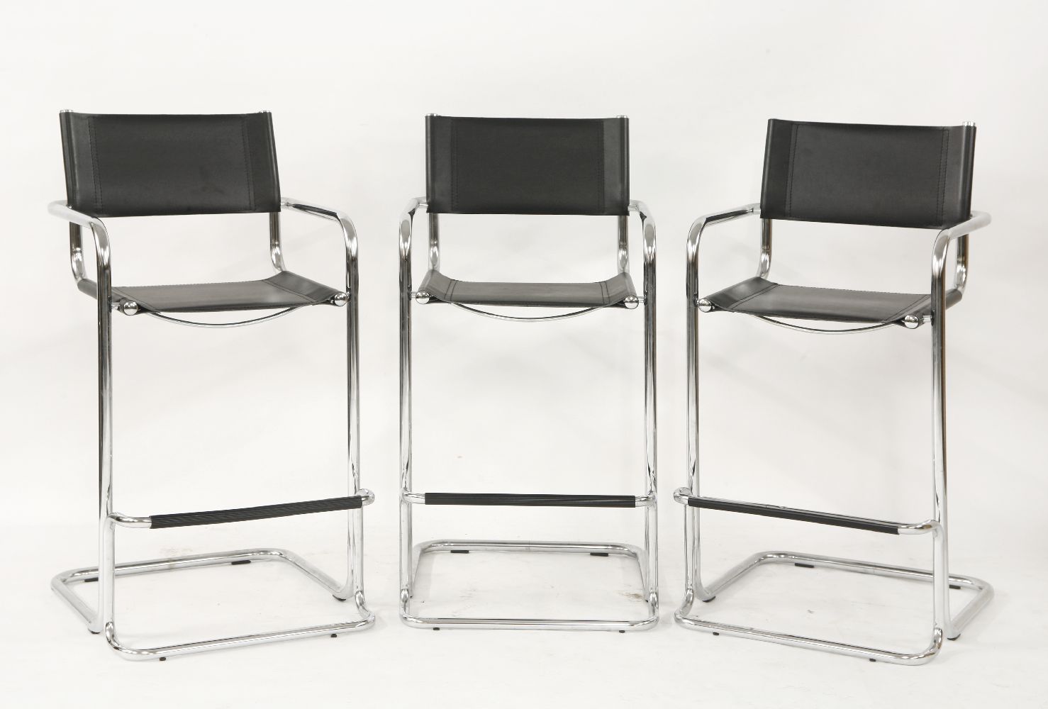 Three chrome and leather backed bar stools (3)