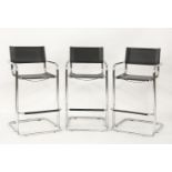 Three chrome and leather backed bar stools (3)