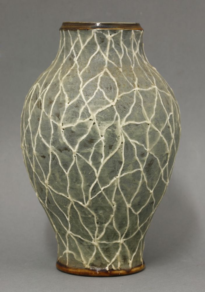 R W Martin & Brothers glazed stoneware vase, dated 1904, the baluster body with a tube-lined - Image 2 of 3