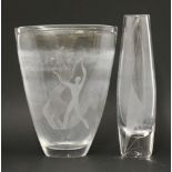 A Kosta clear glass vase,engraved with a figure and a horse, engraved 'KOSTA LG 147 Vicke