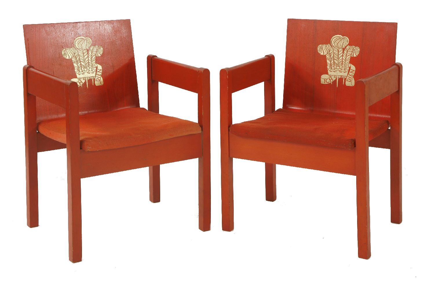 A pair of Prince of Wales Investiture armchairs,1969, designed by Anthony Armstrong-Jones, Carl Toms