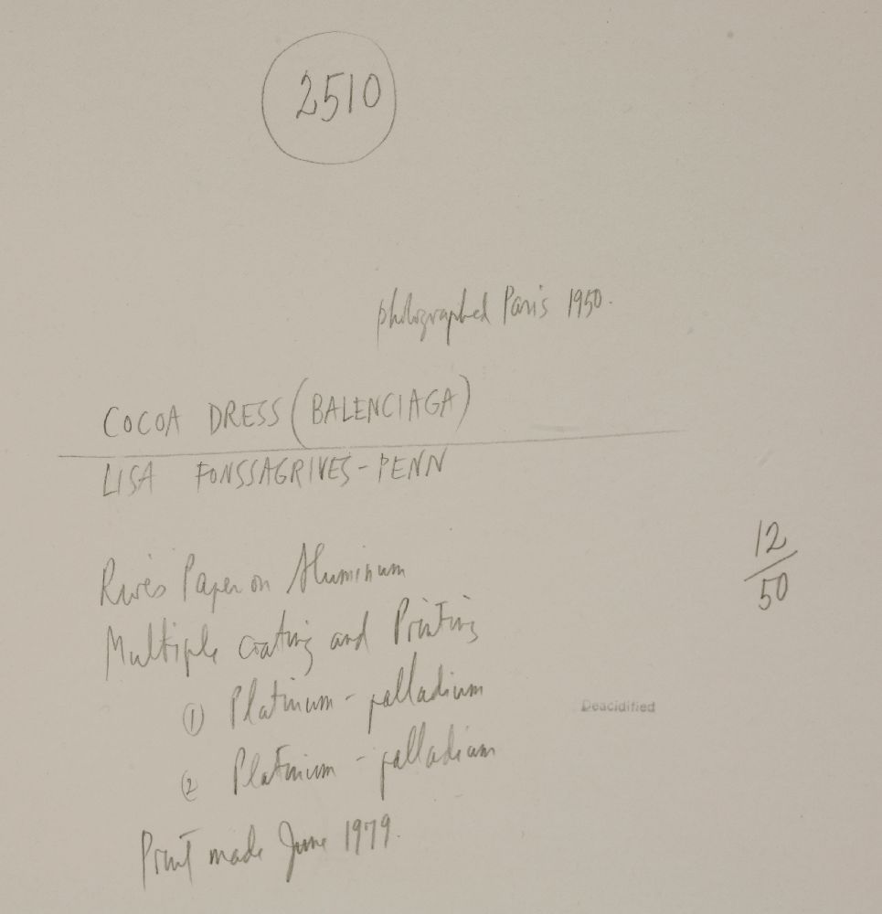 Irving Penn (1917-2009)COCOA DRESS (BALENCIAGA), LISA FONSSAGRIVES-PENN, PARISPlatinum-palladium - Image 7 of 8