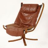 A Norwegian 'Falcon' chair,designed by Sigurd Resell for Vatne Møbler,in red tan leather
