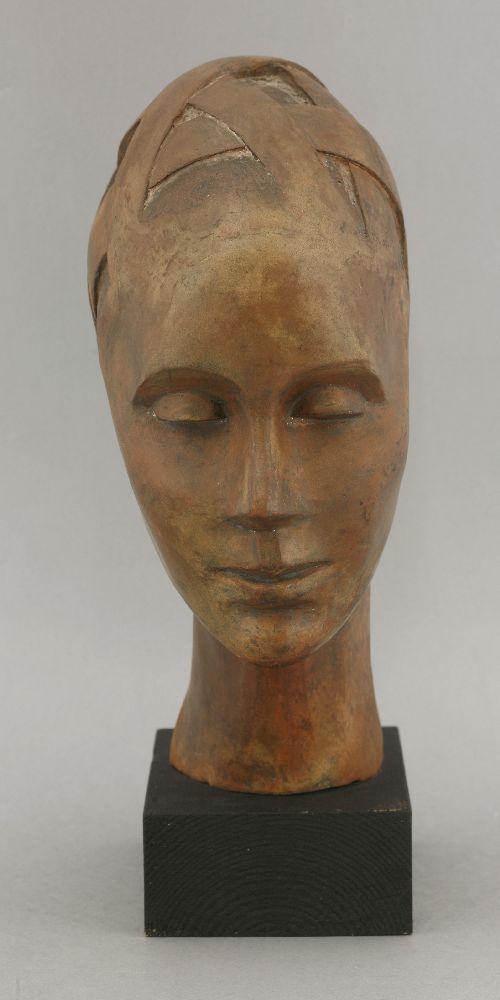 A head study,terracotta, on a painted wood plinth,30cm high - Image 2 of 4