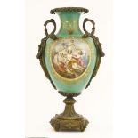 A French gilt bronze mounted porcelain Urn,c.1870, painted with a panel of classical figures and