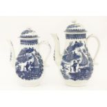 Two Worcester Coffee Pots and Covers,c.1780, each printed with the 'Fisherman and Cormorant'