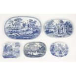 Five pottery Drainers,a Spode bridge view with pigeons, impressed 'Spode' and '13',37.5cm,a '