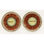 A pair of Scottish spongeware Plates,painted in shades of green and brown, named cartouche '