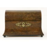 A walnut domed top tea caddy,19th century, probably Continental, with two domed top compartments,
