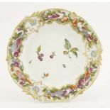 A Chelsea gold anchor Plate,c.1756-1769, the centre with fruit and flowers, the border with doves