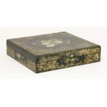 A Jennens & Bettridge black lacquered box and cover, 19th century, containing five lidded boxes