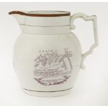 A commemorative Admiral Lord Nelson pottery Jug,early 19th century, painted in lilac with a portrait