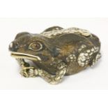 An unusual Japanese ivory and skin purse,late 19th century, modelled as a toad, the front legs