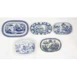 Five pottery Drainers,a Rogers 'Zebra' pattern, andfour chinoiserie views,26 to 38cm (5)