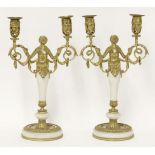 A pair of French gilt bronze and alabaster-mounted twin-branch candelabra,late 19th century,39cm
