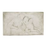A marble relief,19th century, depicting a cherub whispering into the ear of a lady in classical