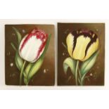 Two Staffordshire Plaques,   mid 19th century, possibly Rockingham, each painted with a tulip, one