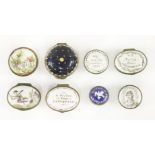 Eight enamel boxes,19th century, comprising:three patch boxes, 'A Trifle from Northampton', 'A