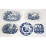 Five pottery Drainers,with English views, Davenport and Wedgwood,17 to 35cm (5)
