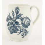 A Worcester Mug,c.1770, of bell form, printed with the 'Natural Sprays Group', crescent mark,12cm