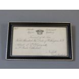 A framed Duke of Wellington funeral ticket
