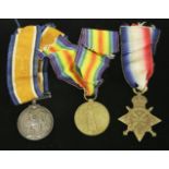 Medals, a WWI trio to Sgt E Change, Worc R, 9637