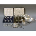 A collection of silver, including a set of six silver bean end coffee spoons, by Mappin & Webb