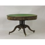 A Regency period circular mahogany drum library table, for restoration, 124cm diameter
