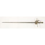 A Masonic sword, with highly decorated hilt and crown finial, engraved blade with scabbard, and