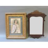 Victorian SchoolPORTRAIT OF A YOUNG LADYWatercolour28 x 18cm;and a mahogany wall mirror