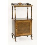 A Victorian strung and inlaid whatnot, with a gallery and shelf over a panelled door, 59cm wide,
