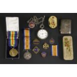 A WWl pair, to Pte F Greenhill, 19 London R, his silver cigarette case, silver pocket watch and