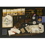 Military and other items, including a bayonet, a brass compass, eight silver and enamel athletics