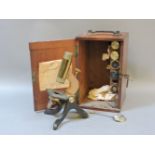 A brass monocular microscope, by Henry Crouch, London, in a mahogany case