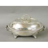 A silver plated dish and cover, with warmer