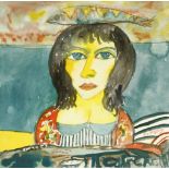 *John Bellany RA (1942-2013)WOMAN WITH FISH Signed l.r., watercolour on card28.5 x 28.5cm,